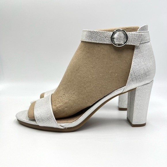 Life Stride Womens Size 9 Silver White Open Toe Dress Sandals Heels Shoes - Picture 4 of 12